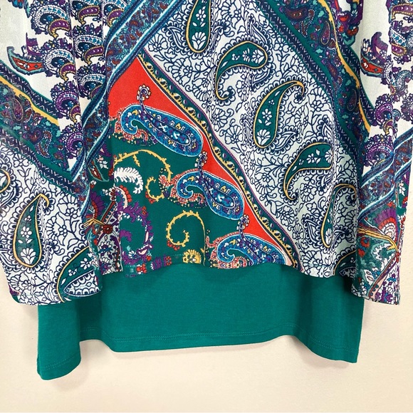 Chico’s Paisley Overlay Top Women’s Size M Boat Neck Short Sleeve Mesh Boat Neck - Picture 5 of 11